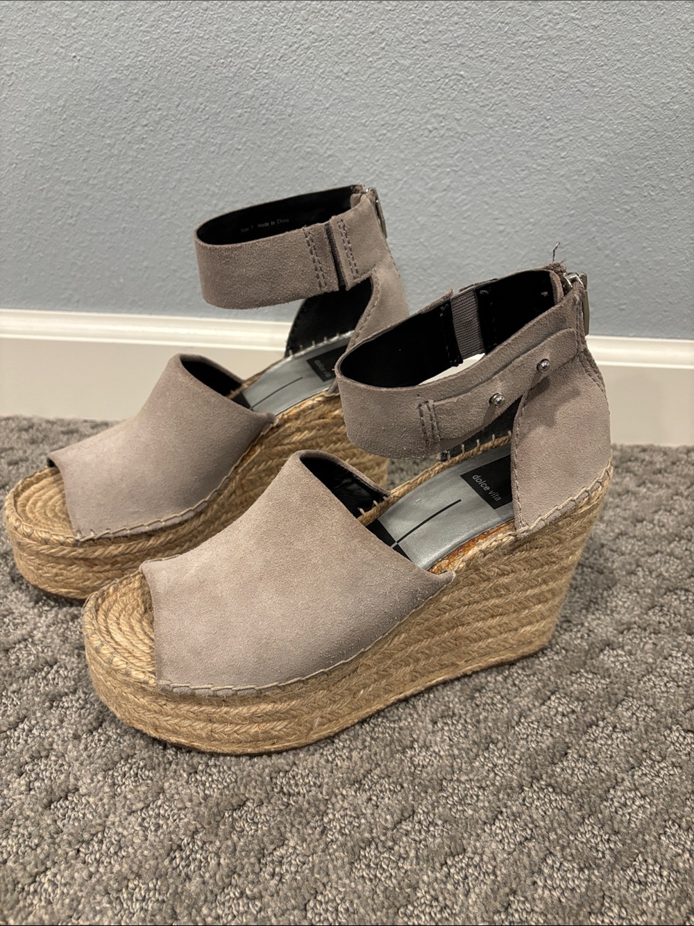 Dolce vita Taupe Suede Espadrille Wedge Sandals with Ankle Strap